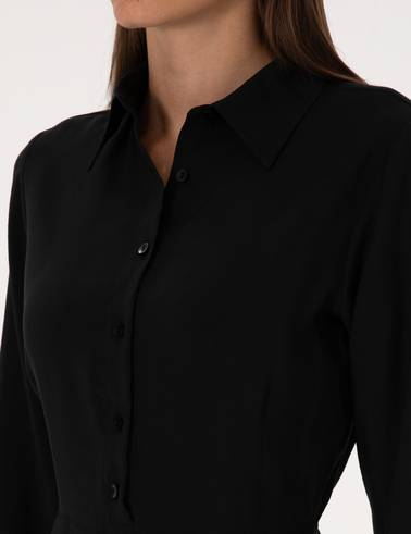 Siyah Regular Fit Dokuma Elbise