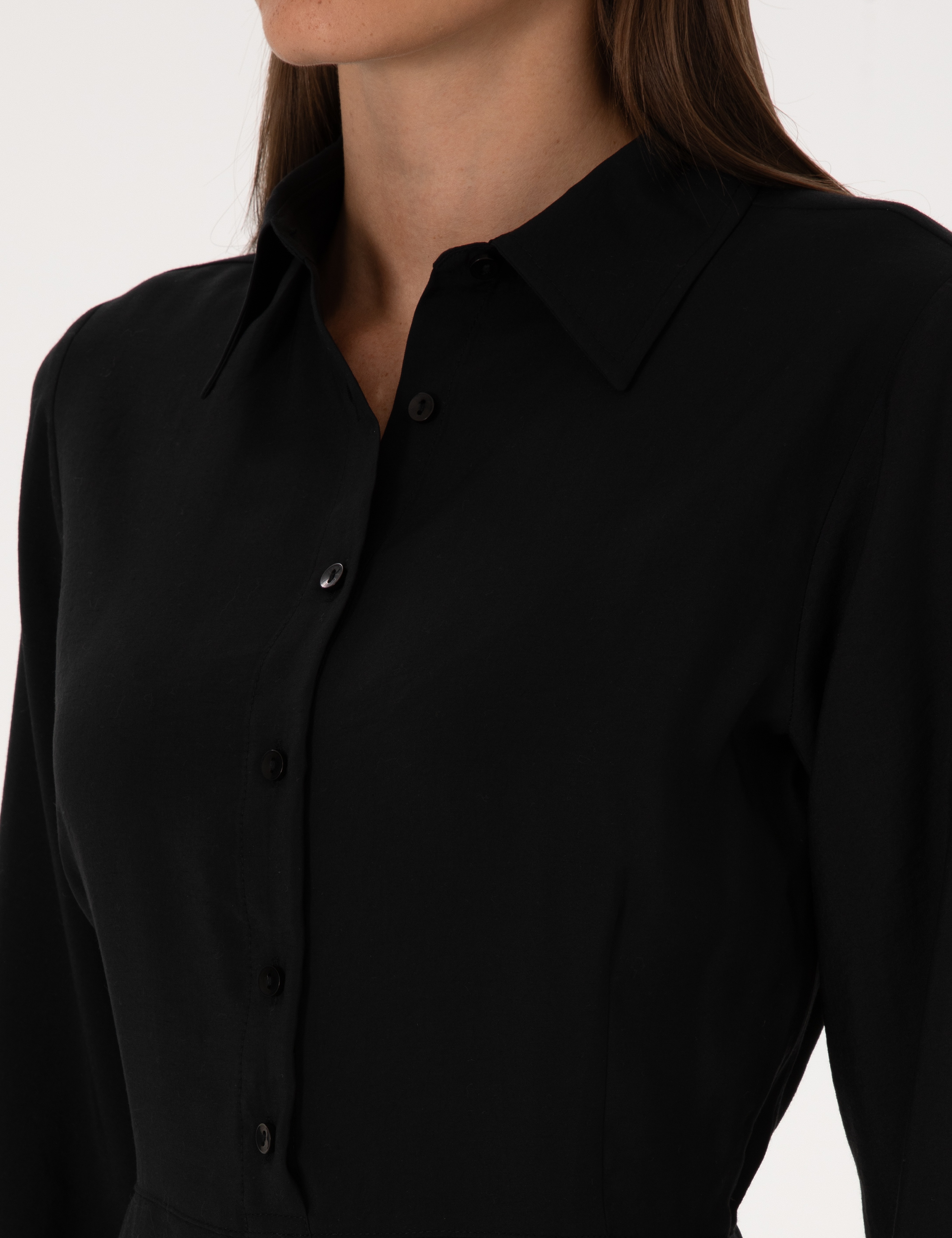 Siyah Regular Fit Dokuma Elbise - Image 6
