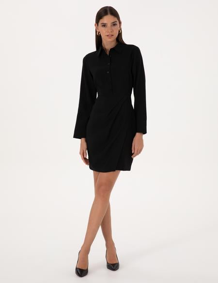 Siyah Regular Fit Dokuma Elbise - 50318220002