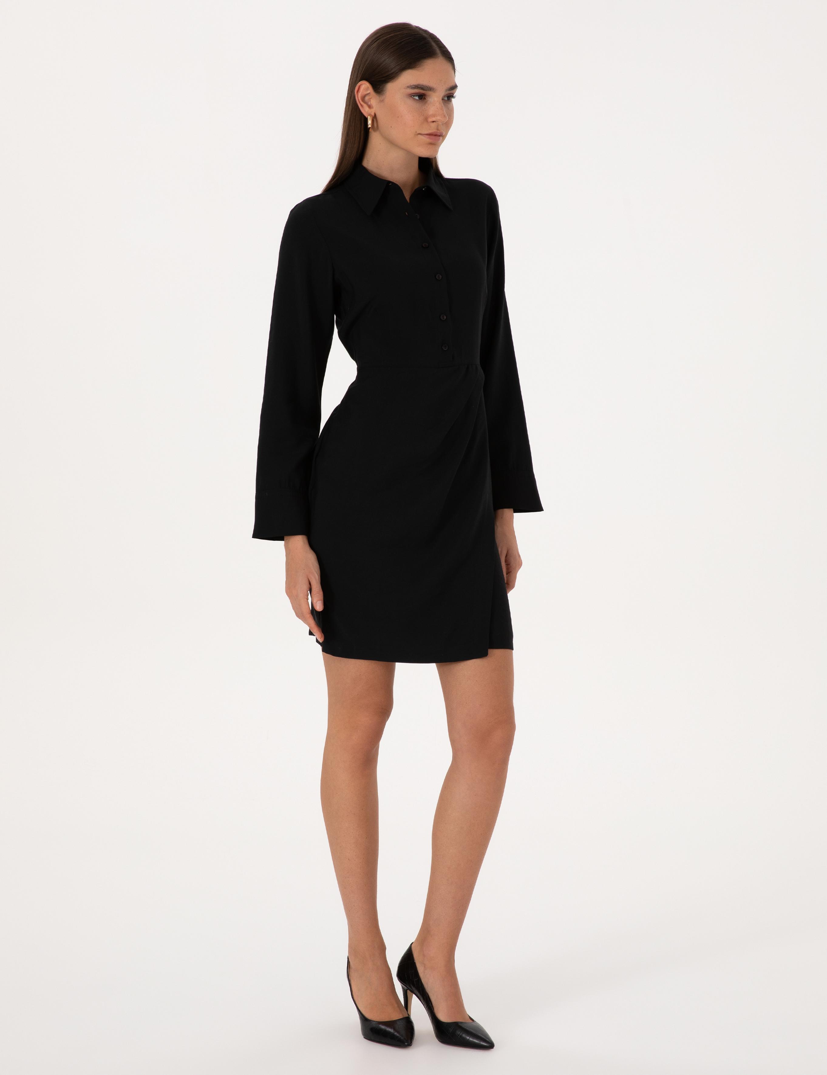 Siyah Regular Fit Dokuma Elbise