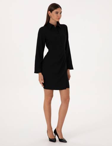 Siyah Regular Fit Dokuma Elbise