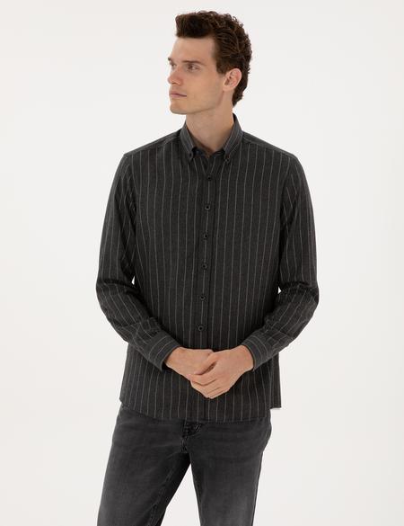 Antrasit Çizgili Regular Fit Uzun Kollu Gömlek - 50316765005