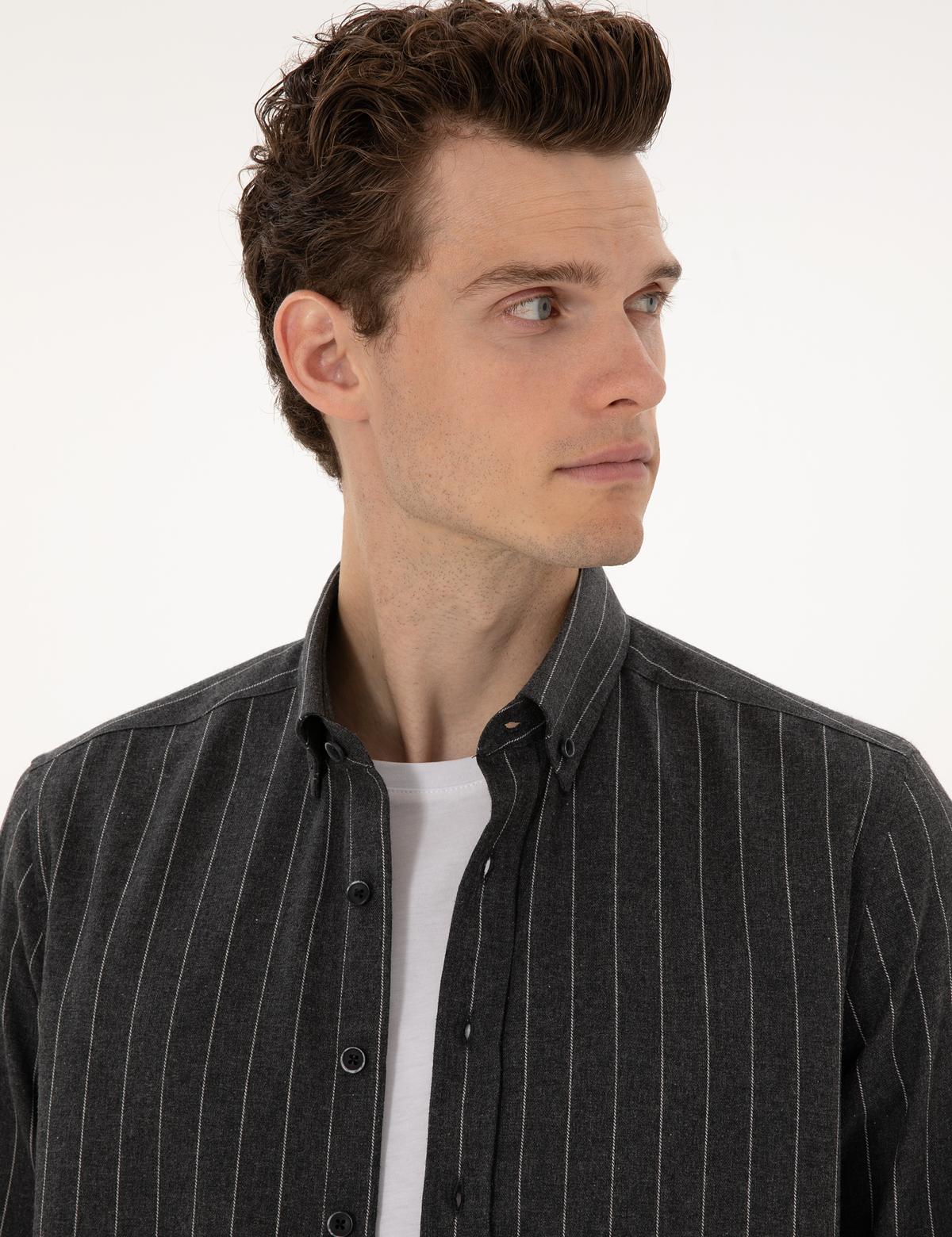 Antrasit Çizgili Regular Fit Uzun Kollu Gömlek - 50316765005