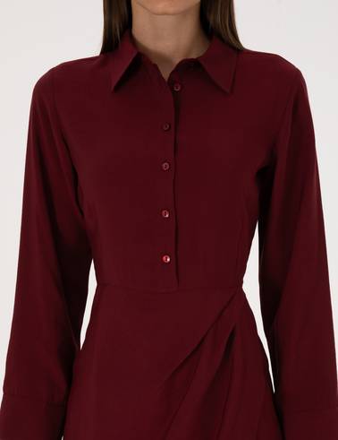 Bordo Regular Fit Dokuma Elbise