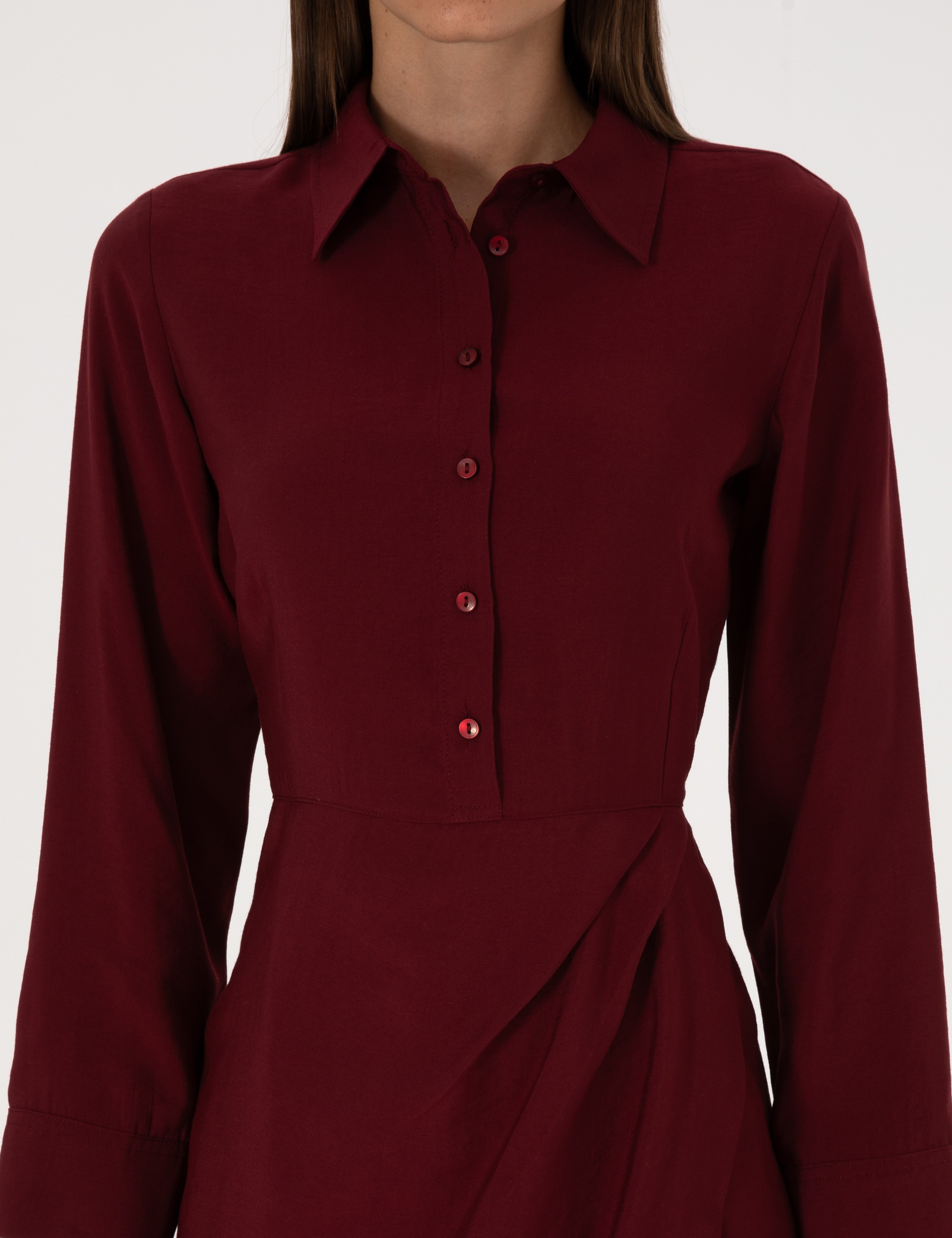 Bordo Regular Fit Dokuma Elbise - Image 5