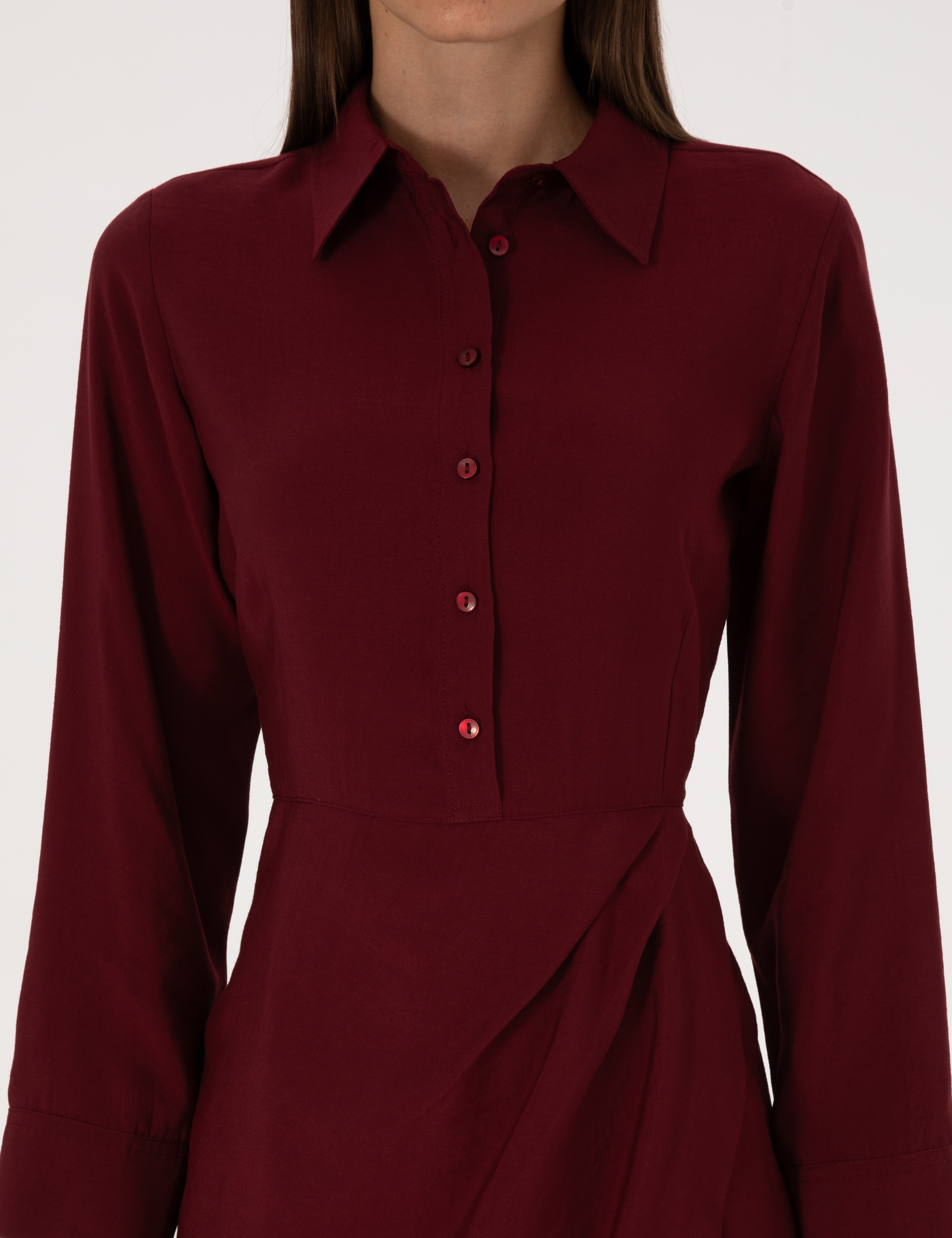 Bordo Regular Fit Dokuma Elbise