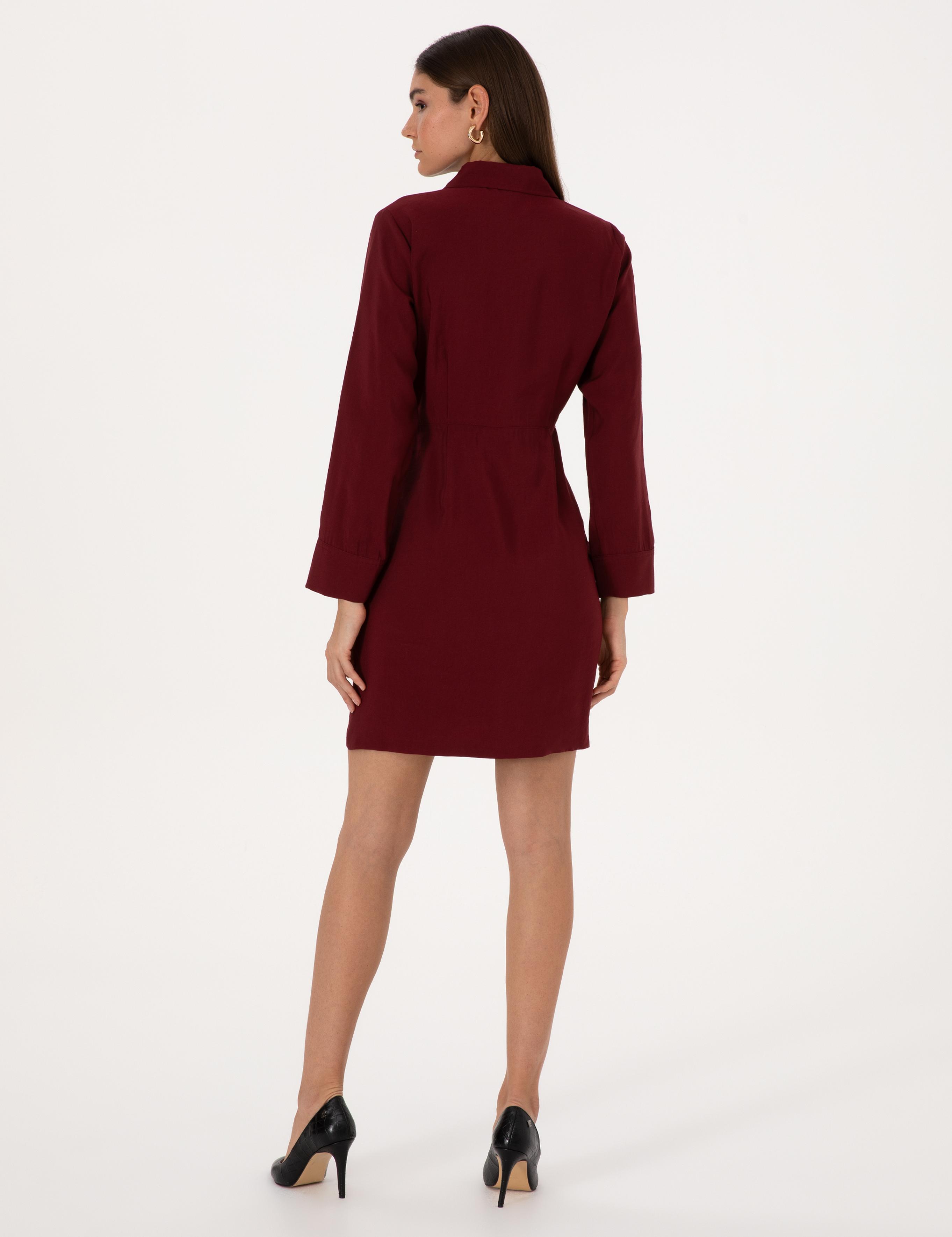 Bordo Regular Fit Dokuma Elbise