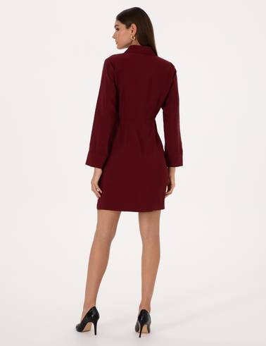 Bordo Regular Fit Dokuma Elbise