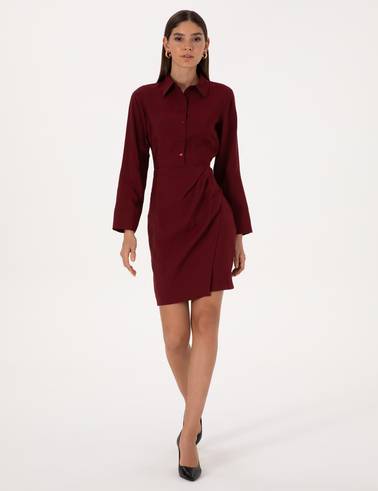 Bordo Regular Fit Dokuma Elbise