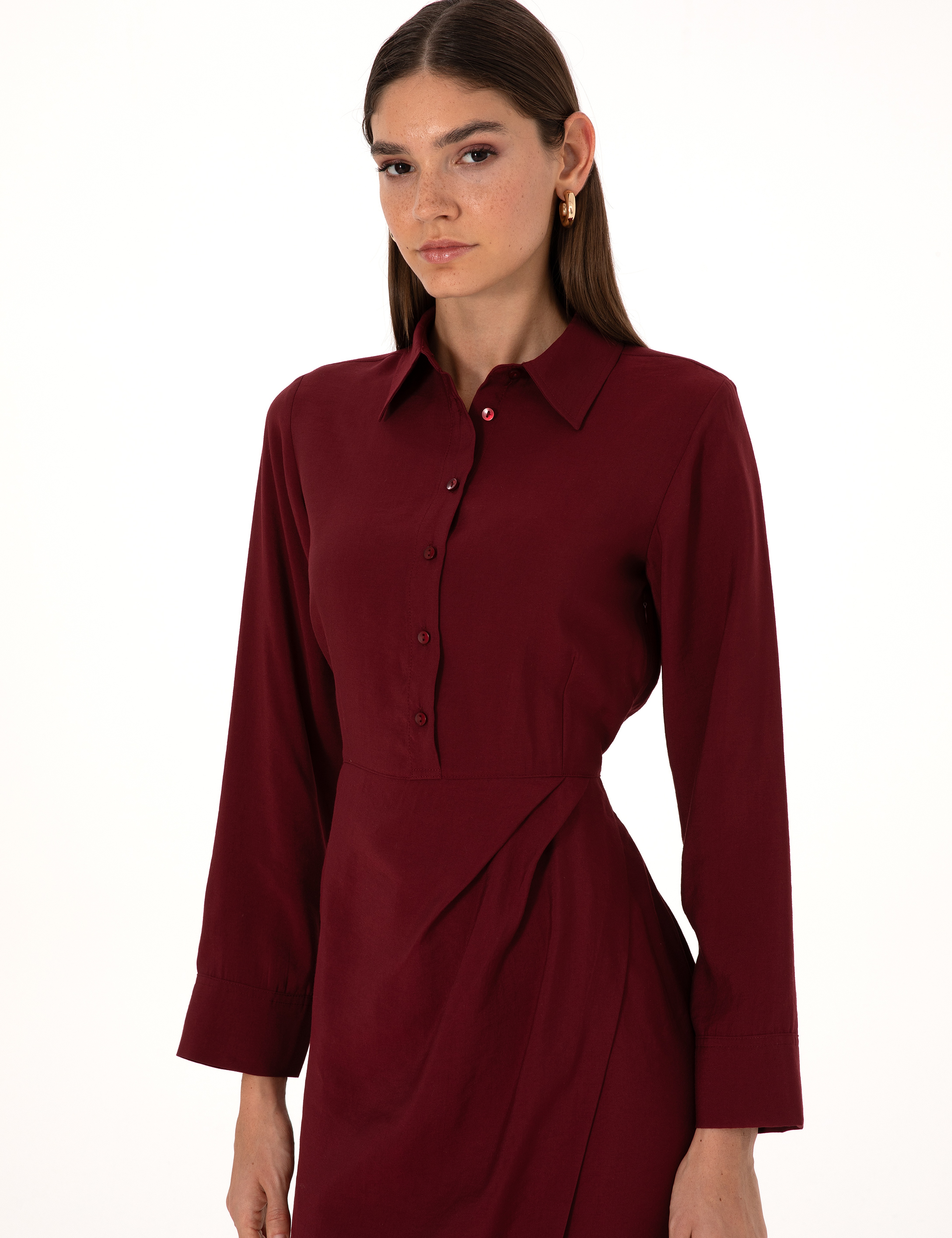 Bordo Regular Fit Dokuma Elbise - Image 2