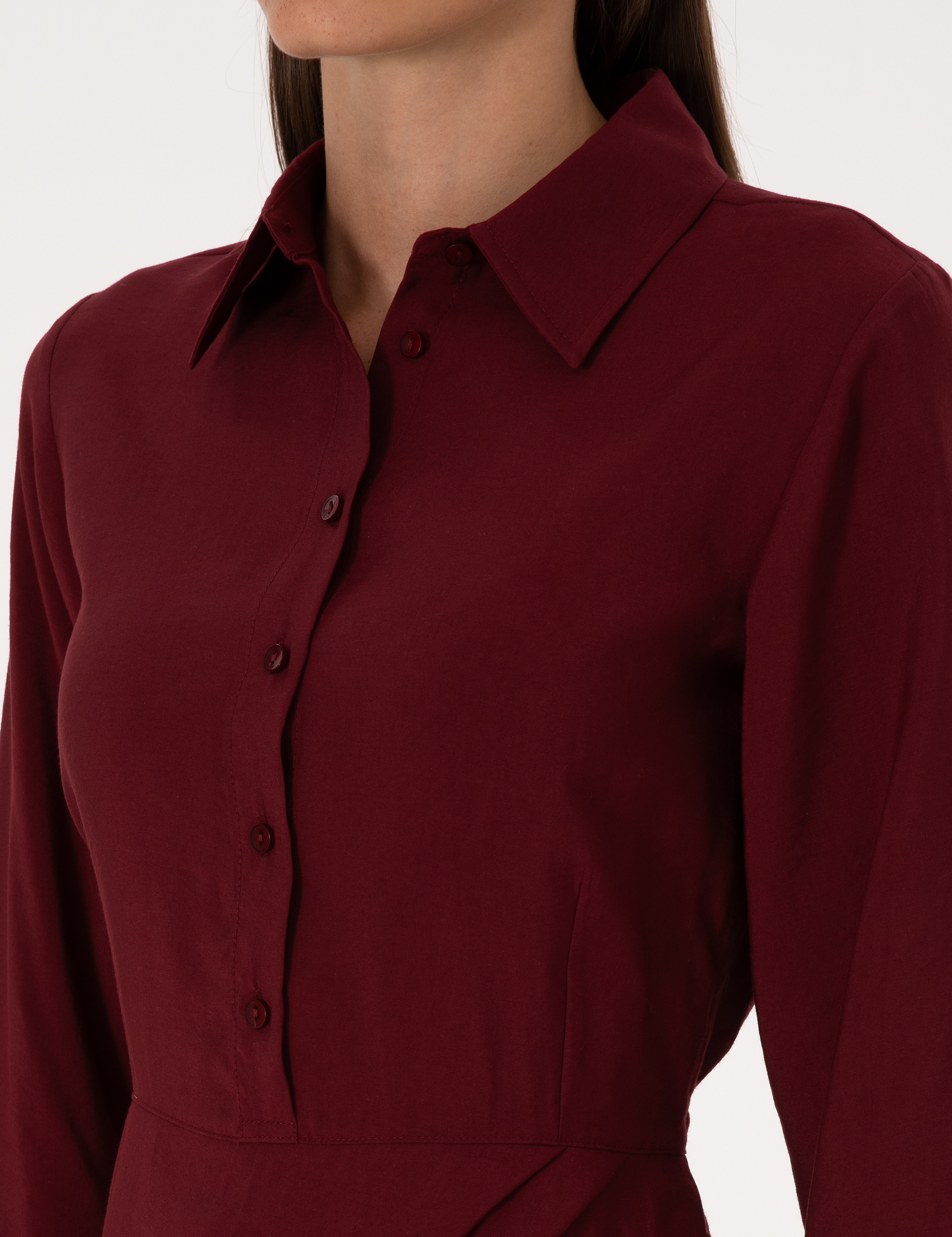 Bordo Regular Fit Dokuma Elbise - Image 6