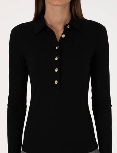 Siyah Slim Fit Örme Bluz