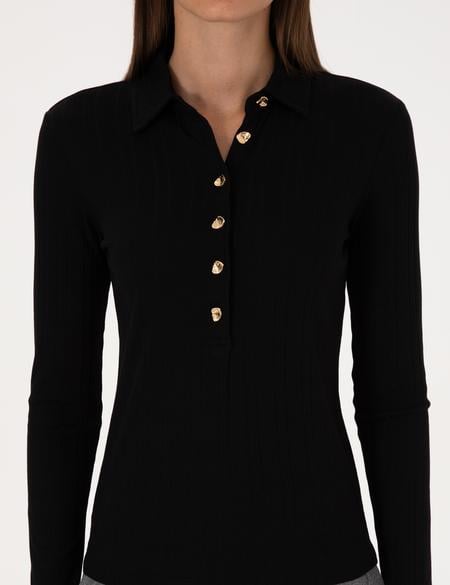 Siyah Slim Fit Örme Bluz - 50309153036