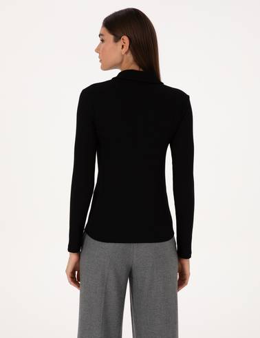 Siyah Slim Fit Örme Bluz