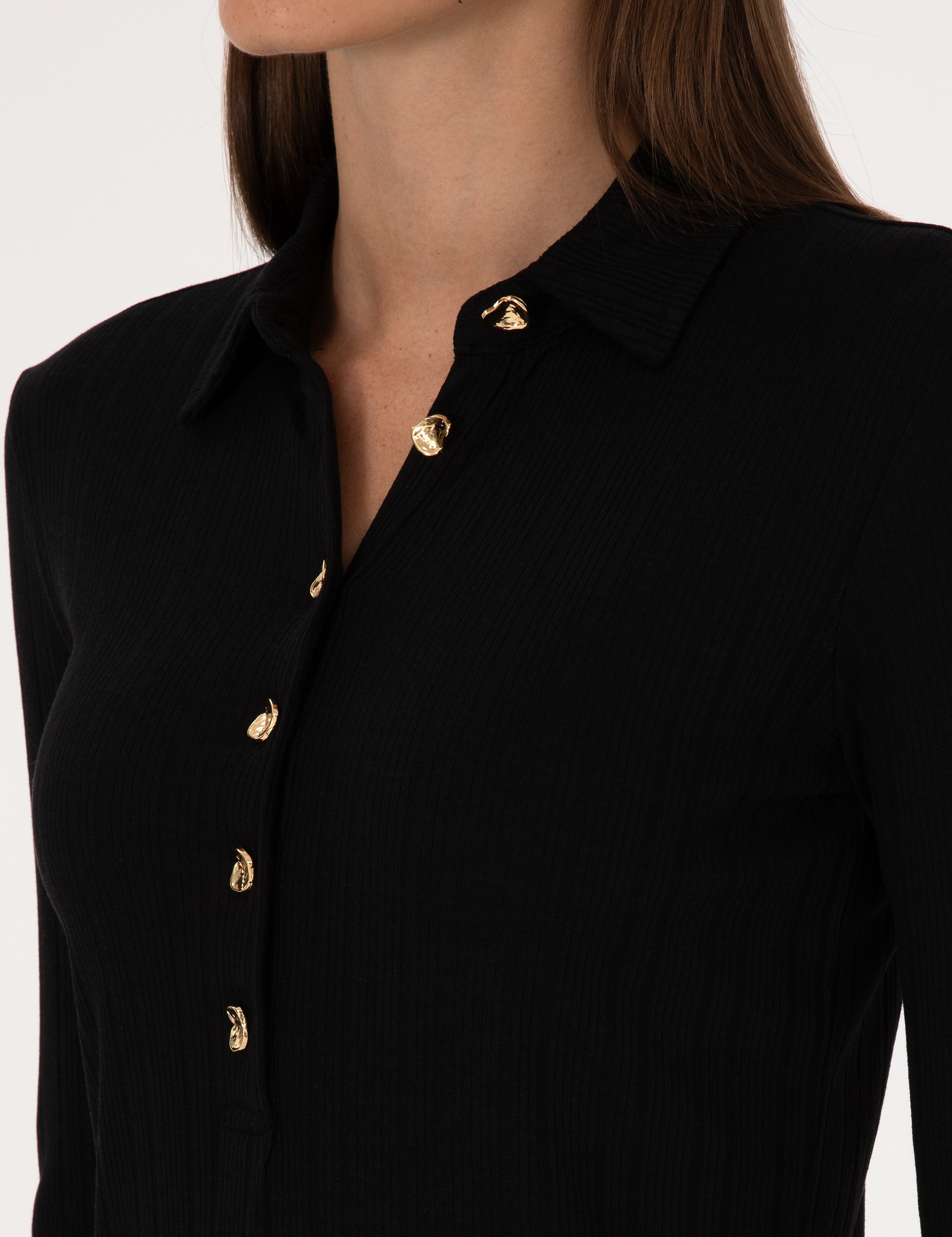 Siyah Slim Fit Örme Bluz - Image 7