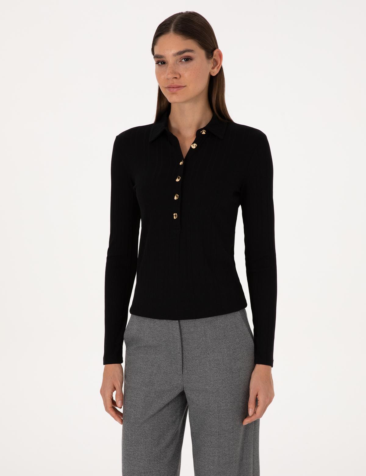 Siyah Slim Fit Örme Bluz