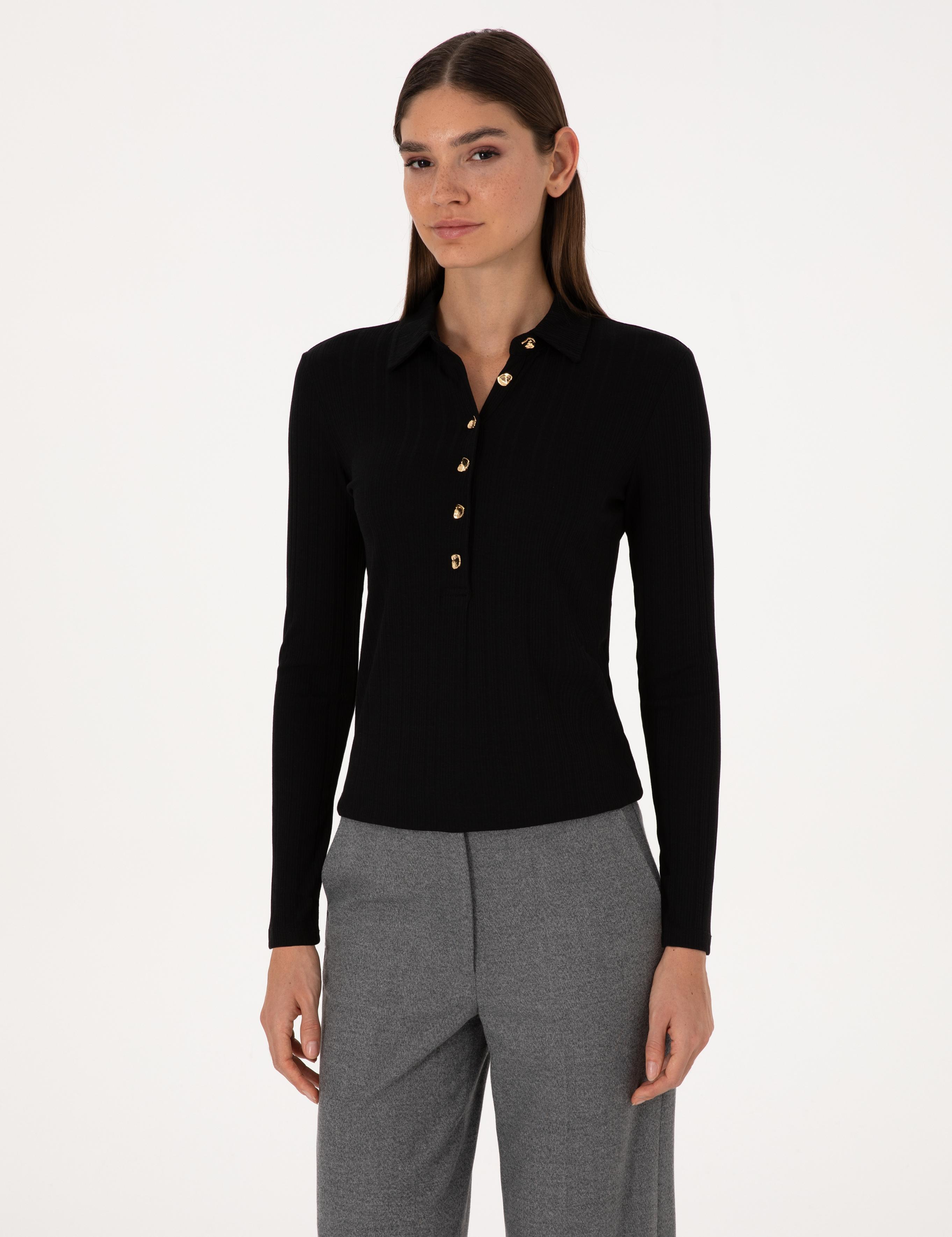 Siyah Slim Fit Örme Bluz