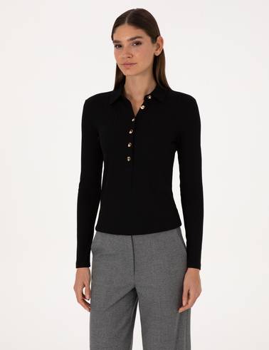 Siyah Slim Fit Örme Bluz