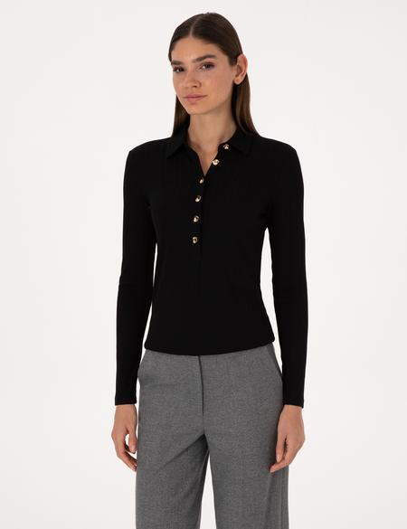 Siyah Slim Fit Örme Bluz - 50309153036