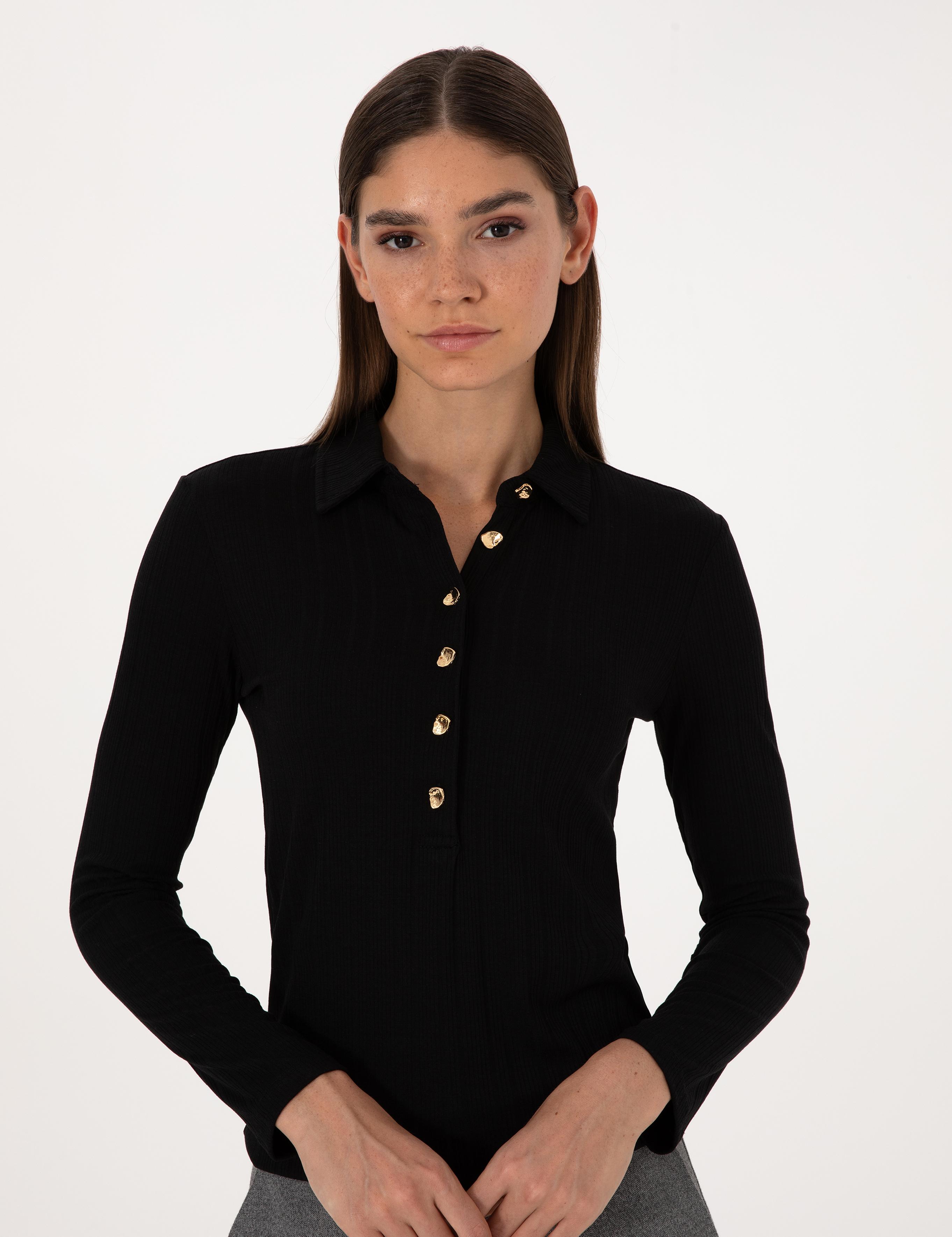 Siyah Slim Fit Örme Bluz