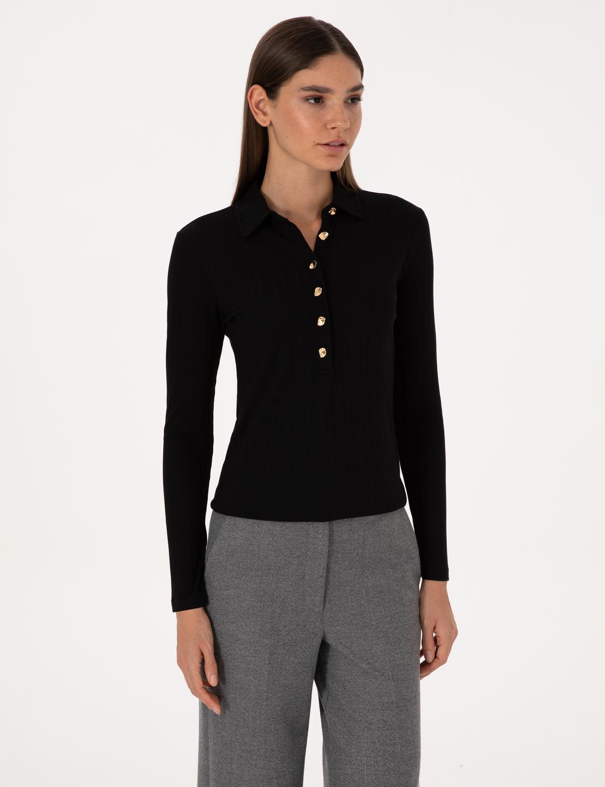 Siyah Slim Fit Örme Bluz - 50309153036