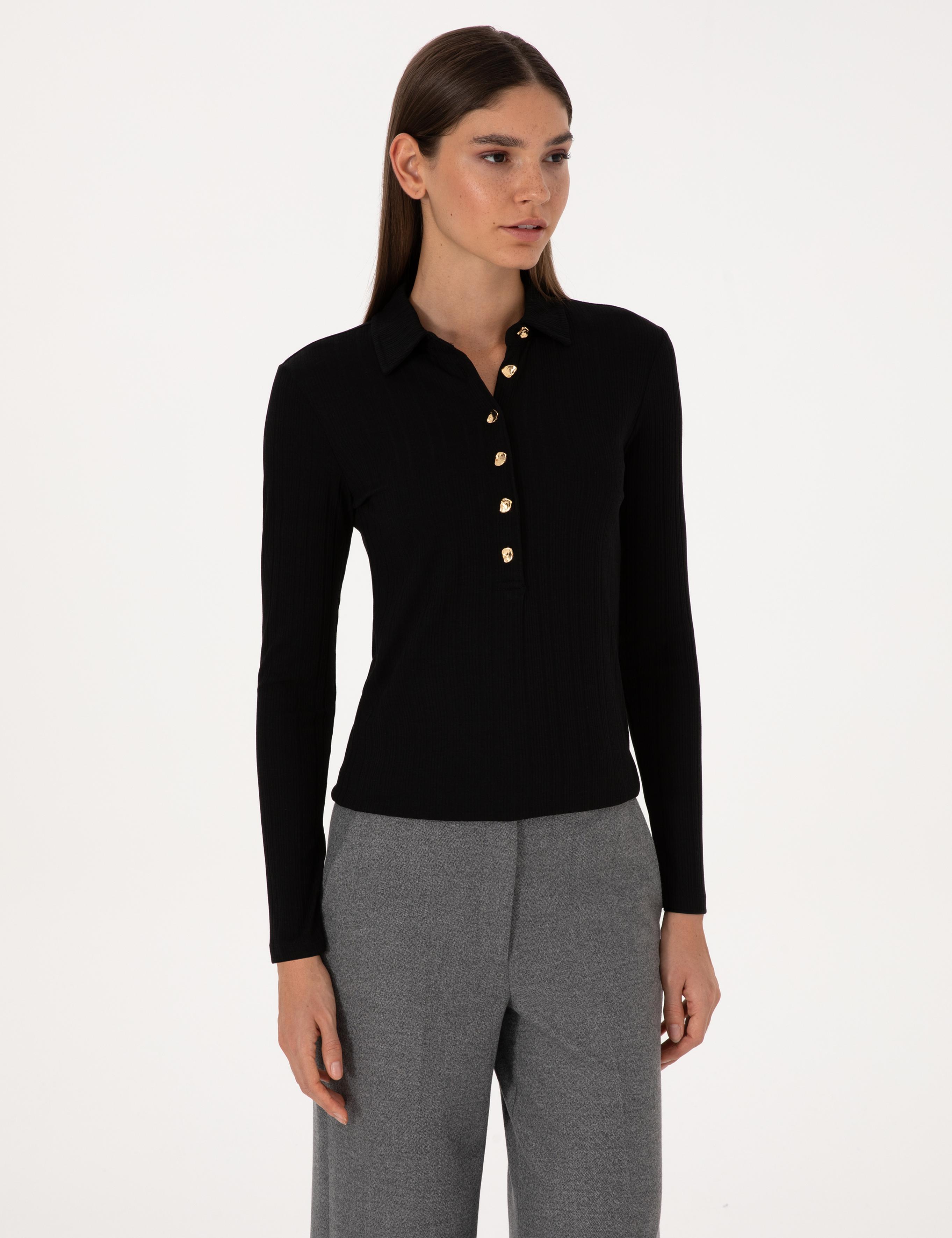 Siyah Slim Fit Örme Bluz