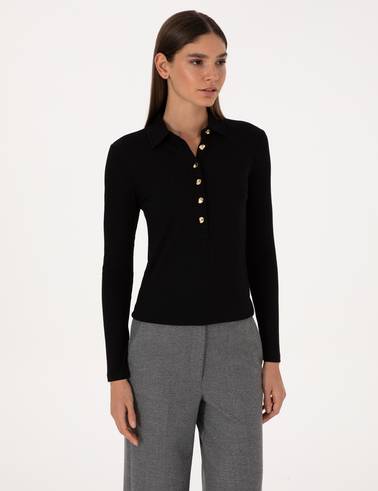 Siyah Slim Fit Örme Bluz