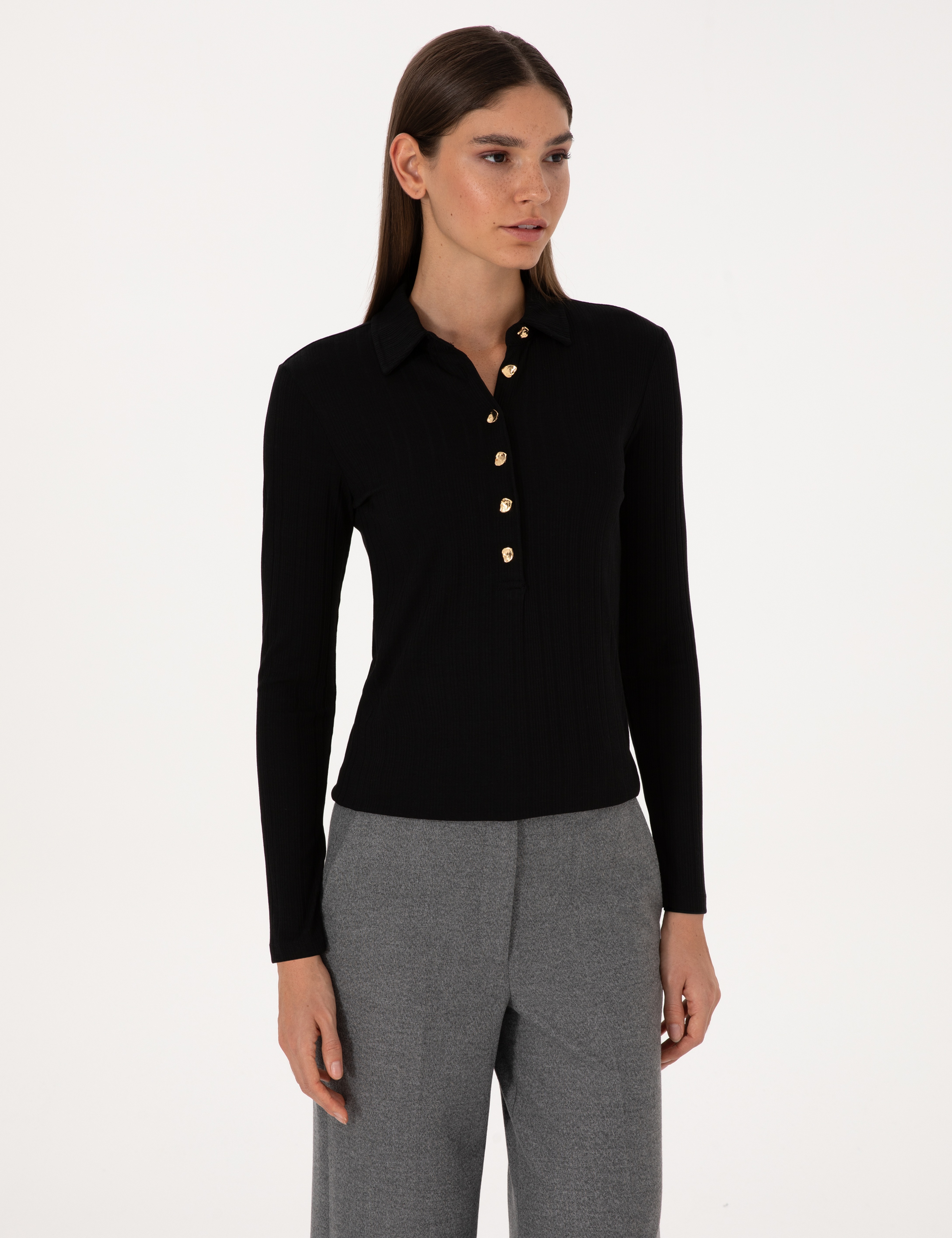 Siyah Slim Fit Örme Bluz