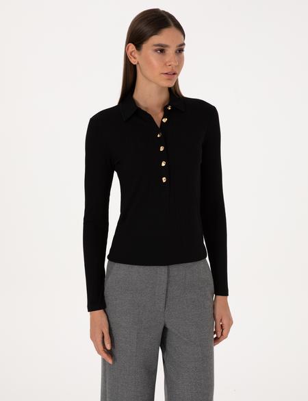 Siyah Slim Fit Örme Bluz - 50309153036