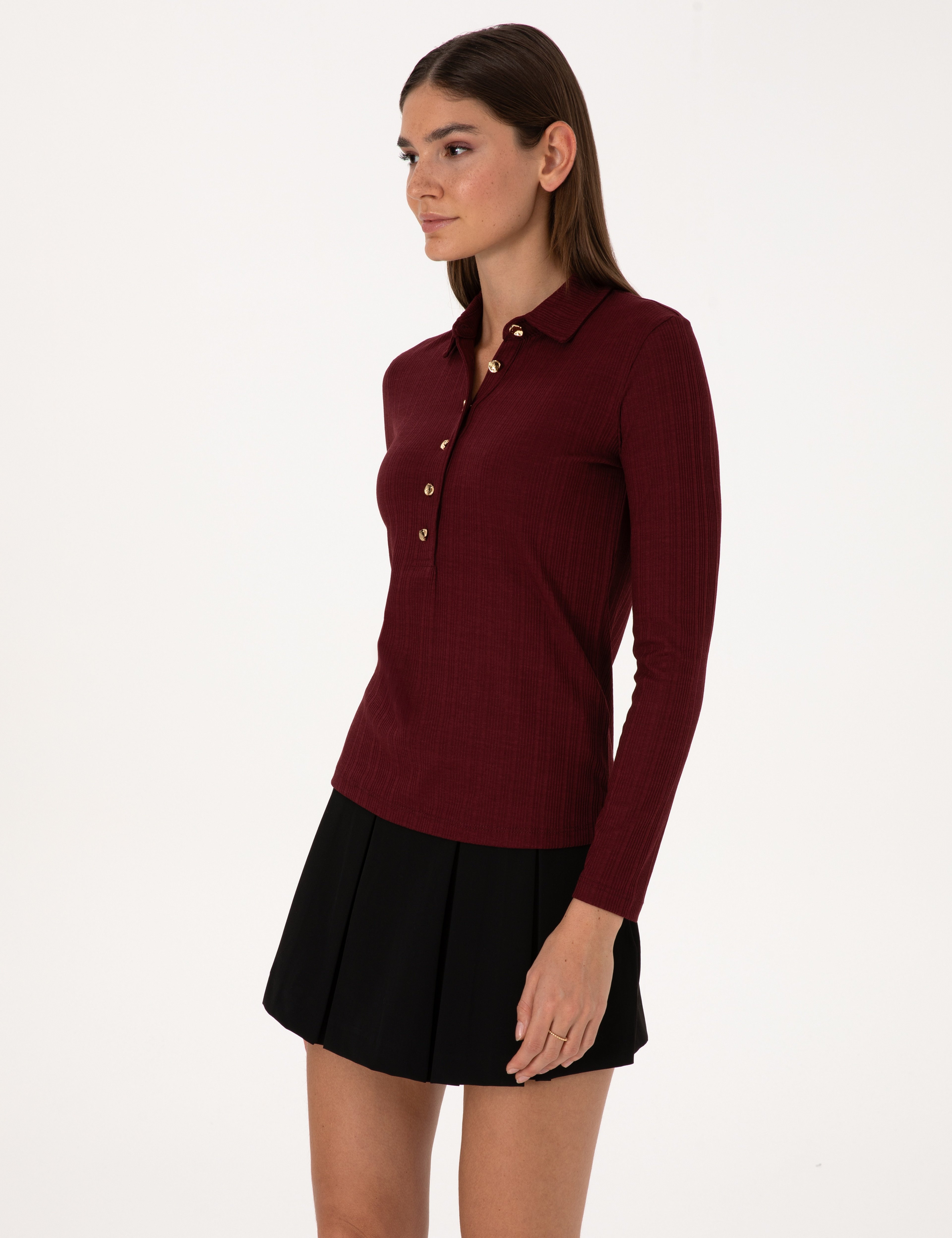 Vişne Slim Fit Örme Bluz - Image 3
