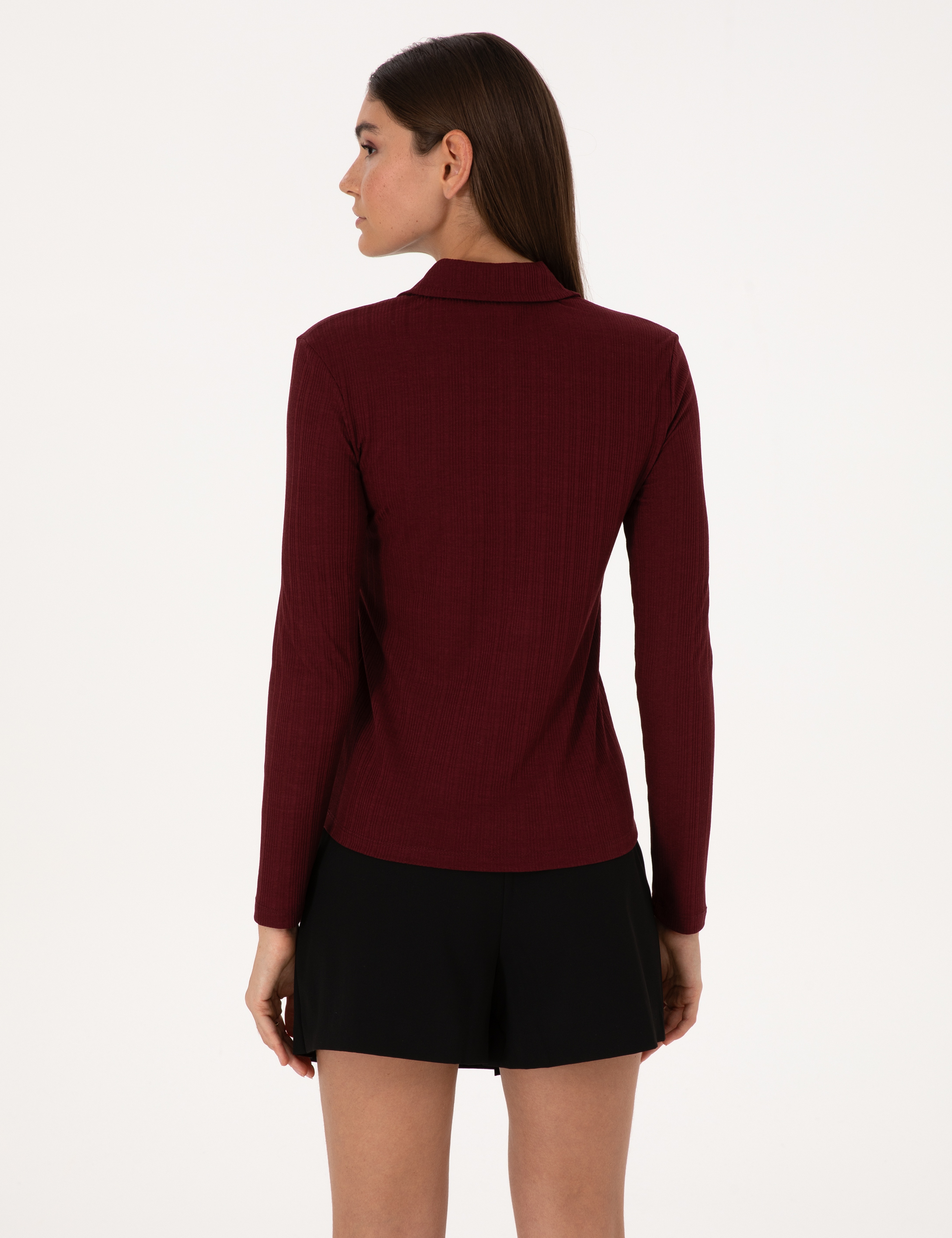 Vişne Slim Fit Örme Bluz - Image 5