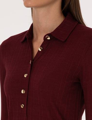 Vişne Slim Fit Örme Bluz