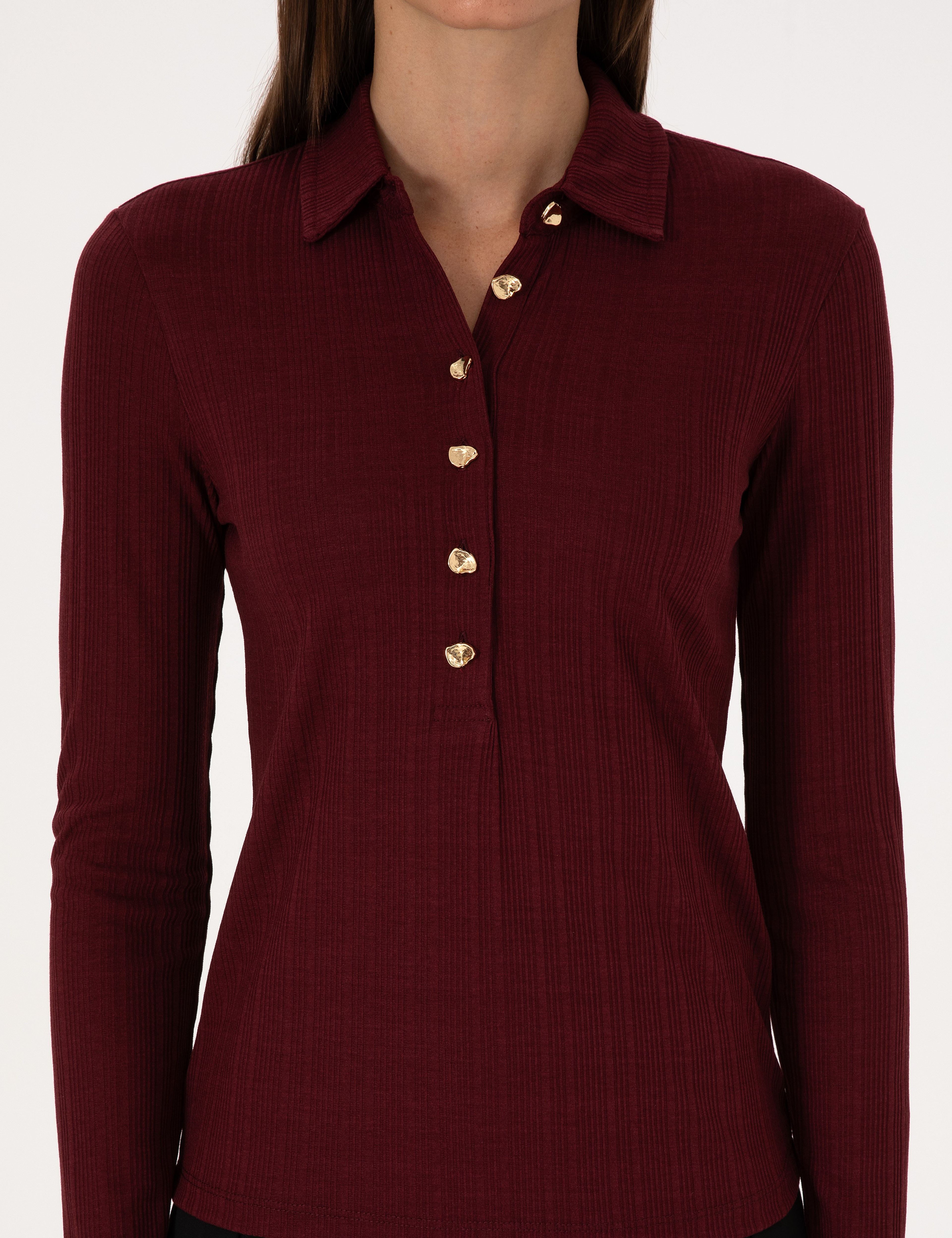 Vişne Slim Fit Örme Bluz - Image 6