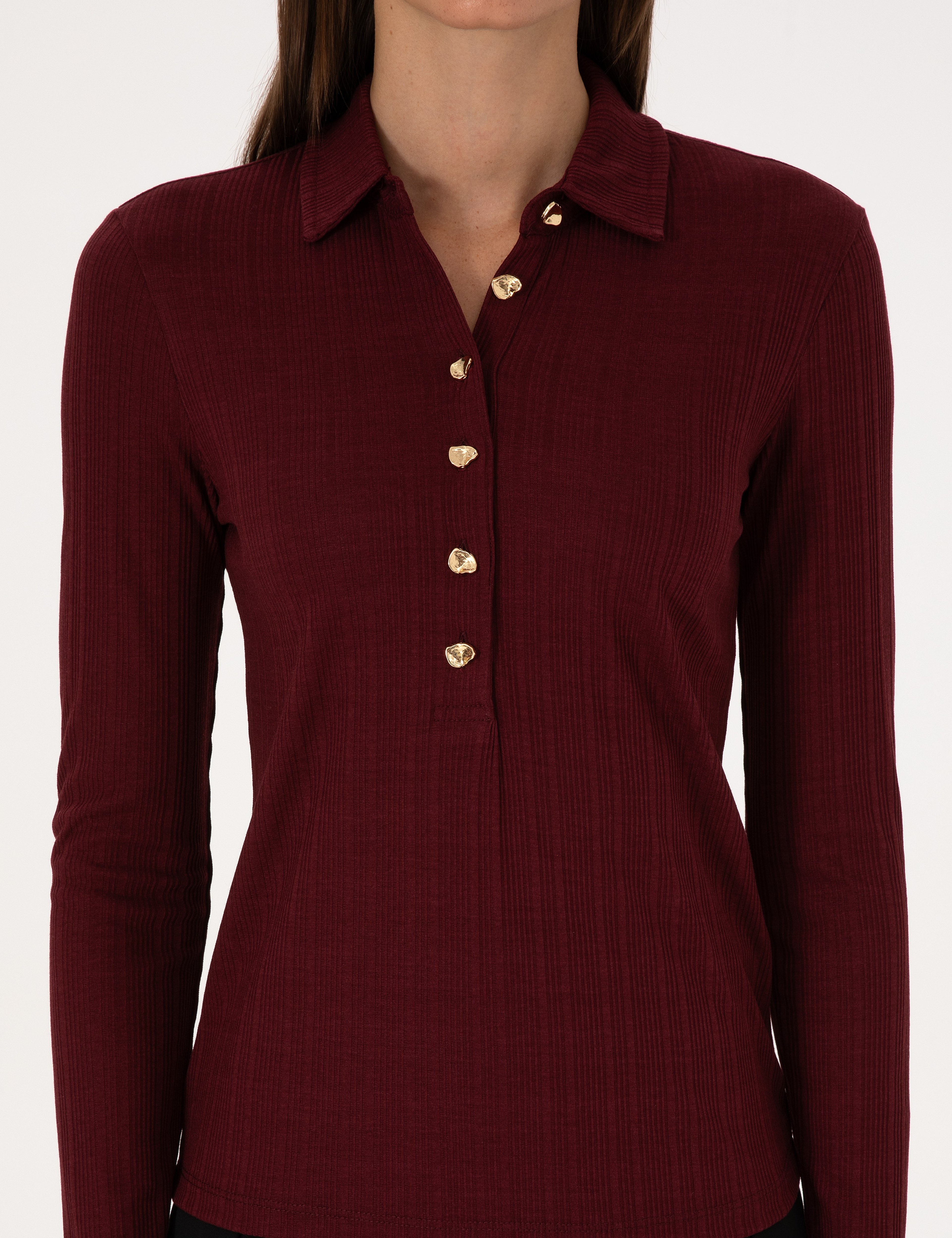 Vişne Slim Fit Örme Bluz
