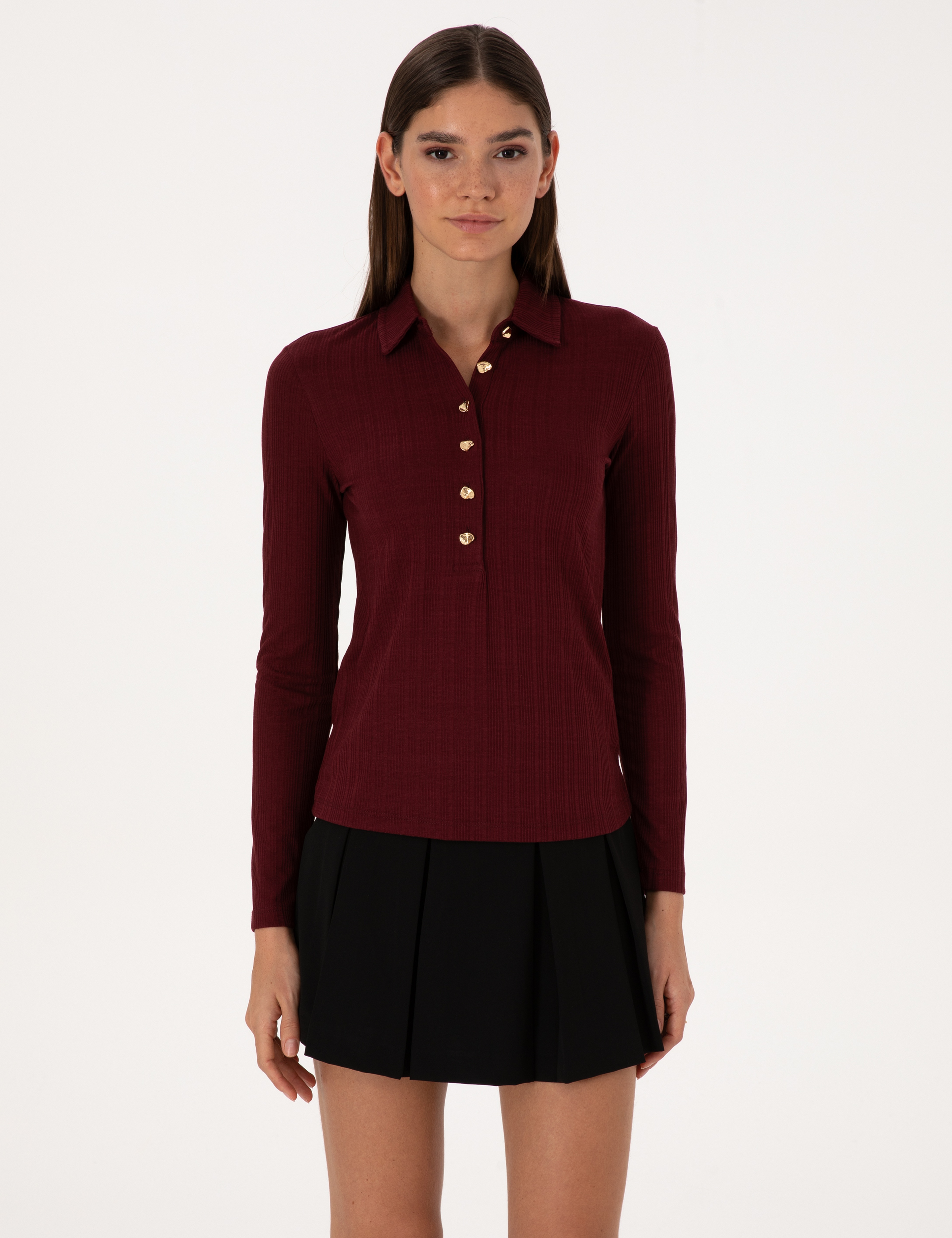Vişne Slim Fit Örme Bluz - Image 1