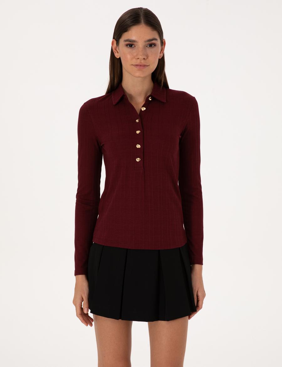 Vişne Slim Fit Örme Bluz