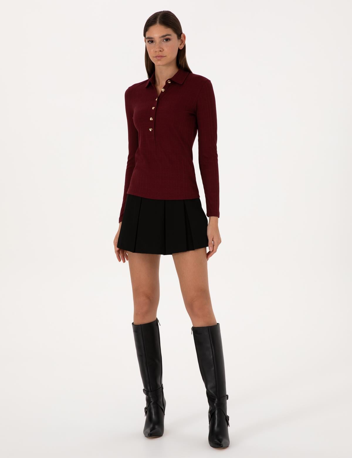 Vişne Slim Fit Örme Bluz - 50309153013