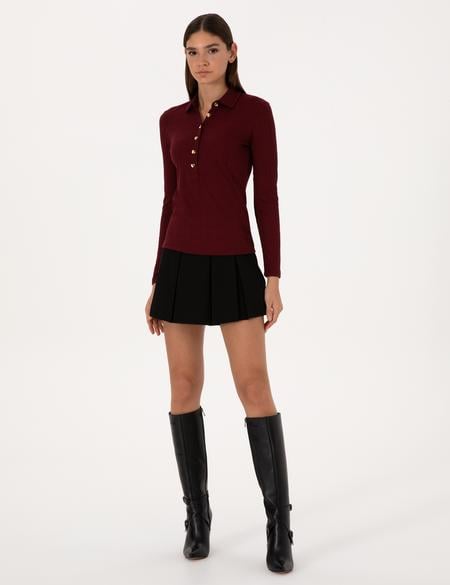 Vişne Slim Fit Örme Bluz - 50309153013