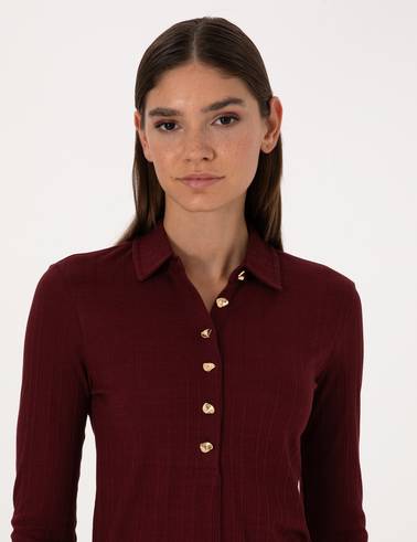 Vişne Slim Fit Örme Bluz