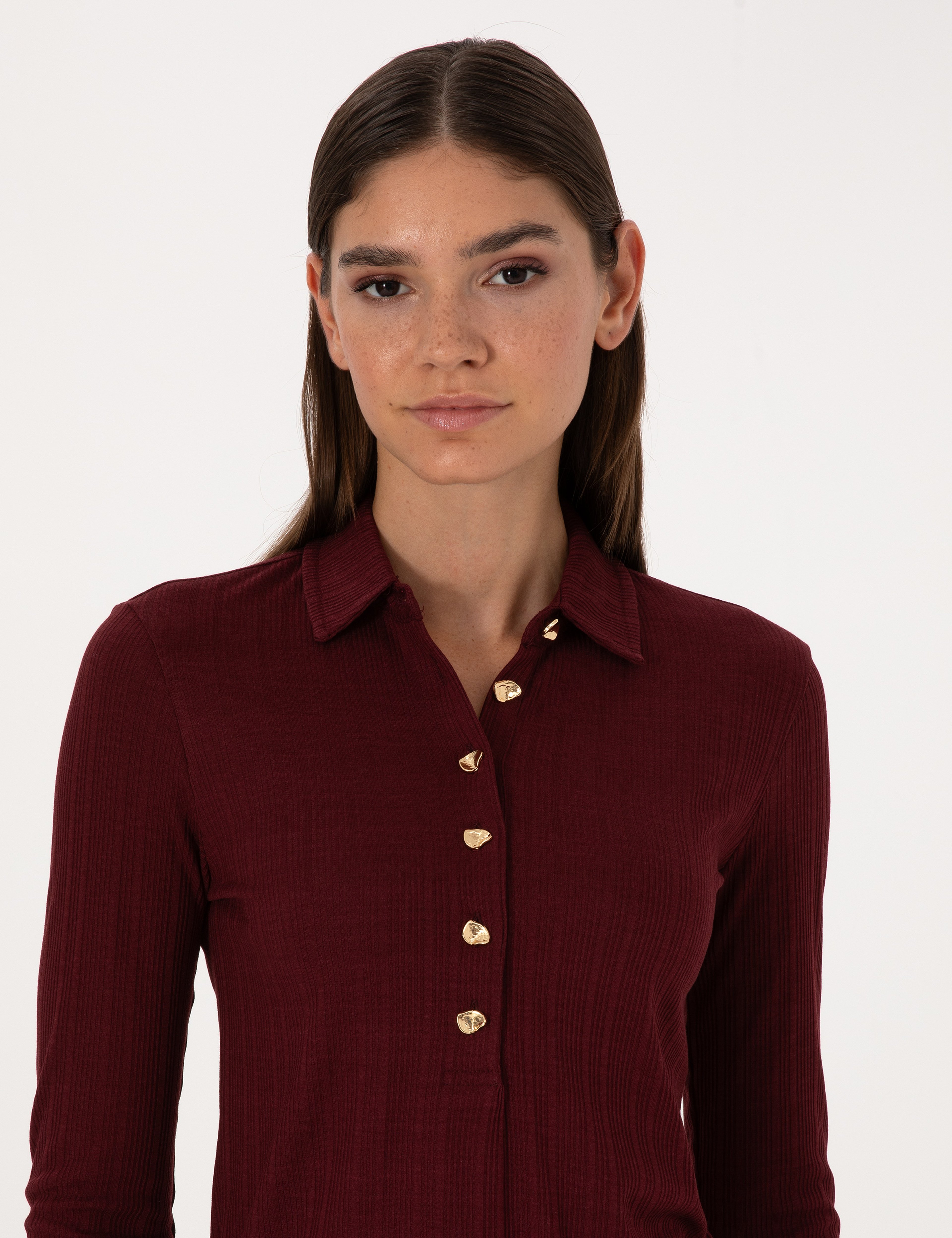Vişne Slim Fit Örme Bluz - Image 2