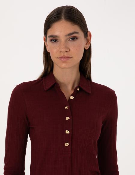 Vişne Slim Fit Örme Bluz - 50309153013