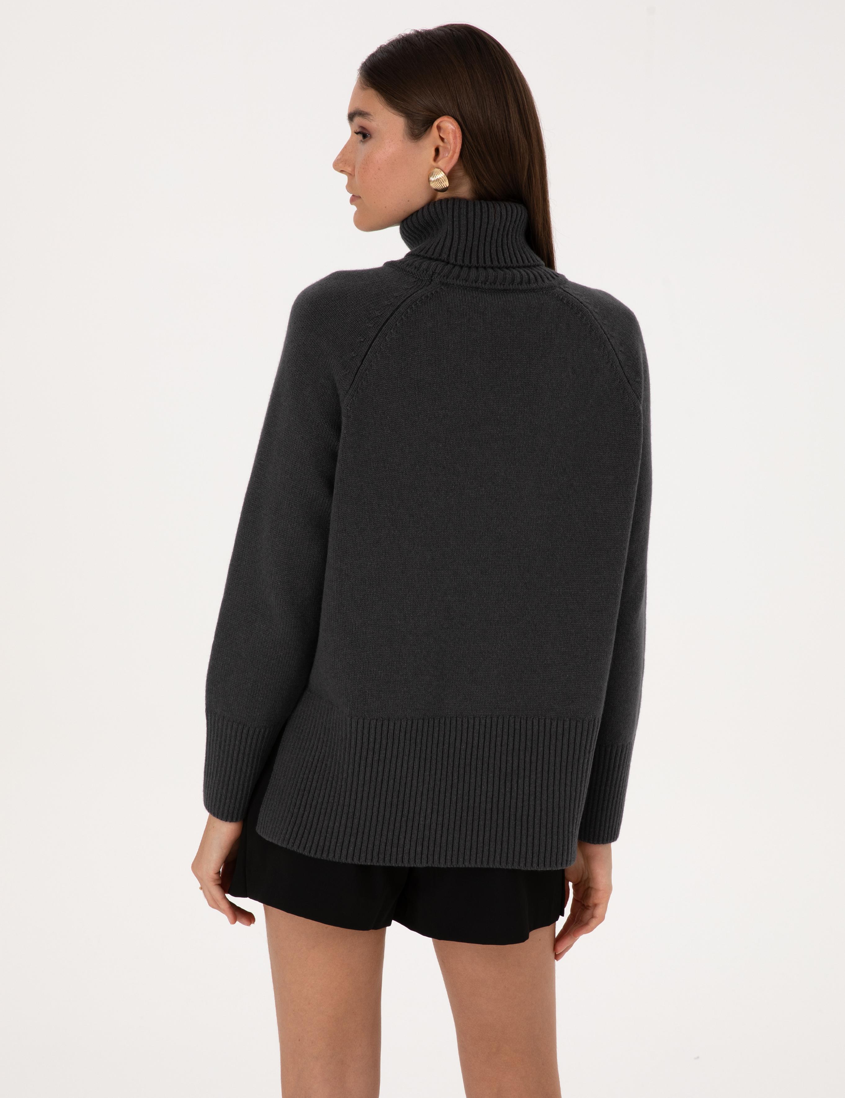 Antrasit Comfort Fit Yün Karışımlı Balıkçı Yaka Kazak