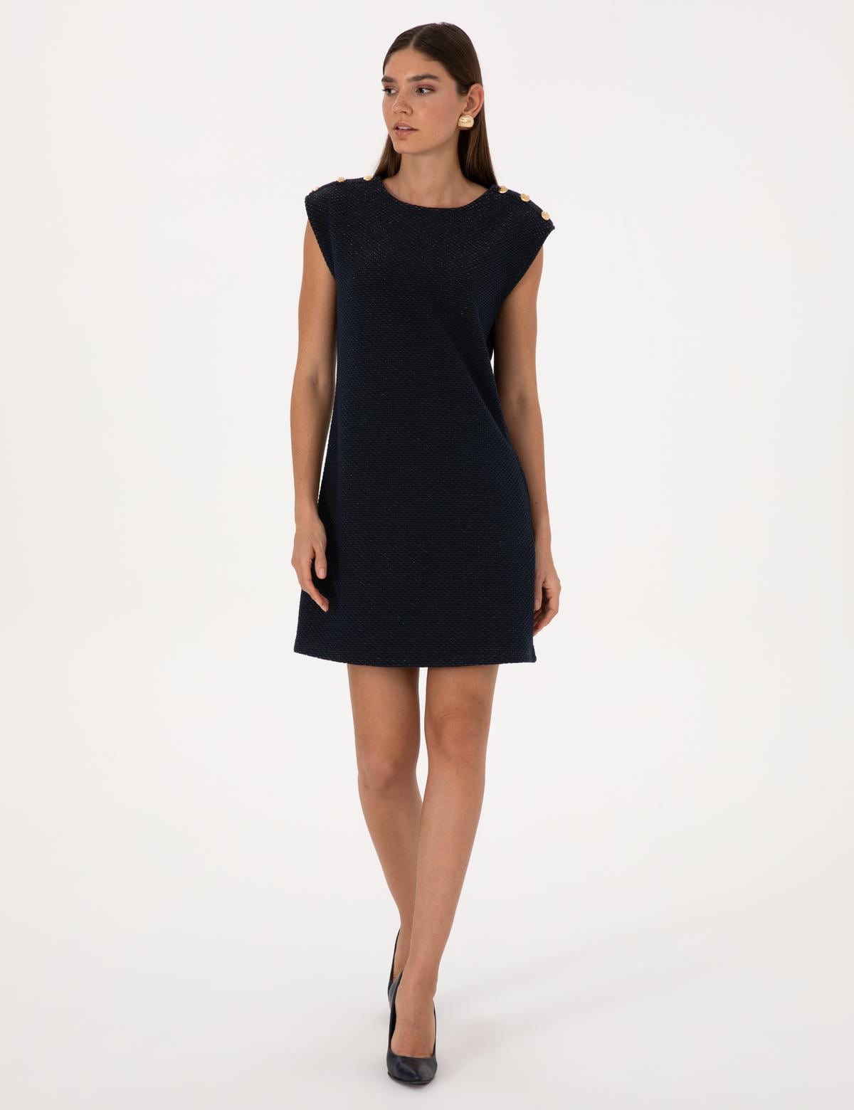 Lacivert A Kesim Örme Elbise - 50318173004