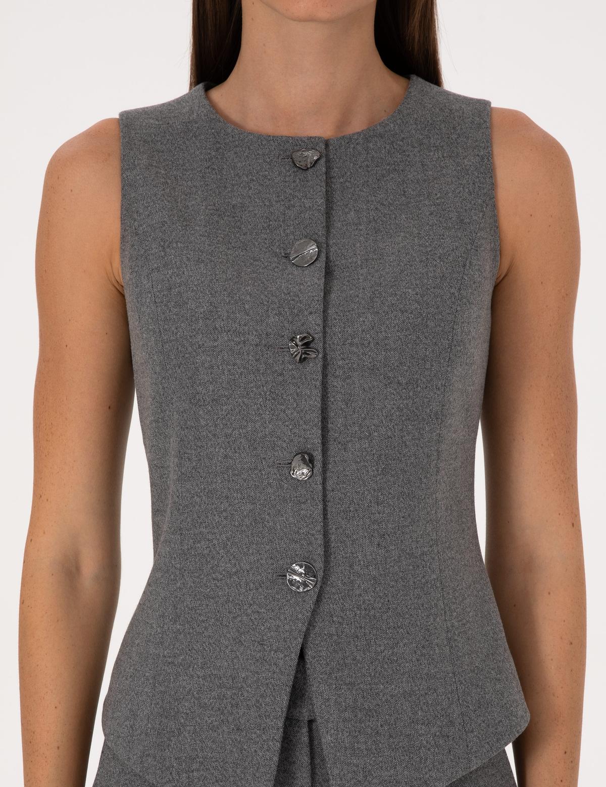 Gri Melanj Slim Fit Yelek - 50317395003