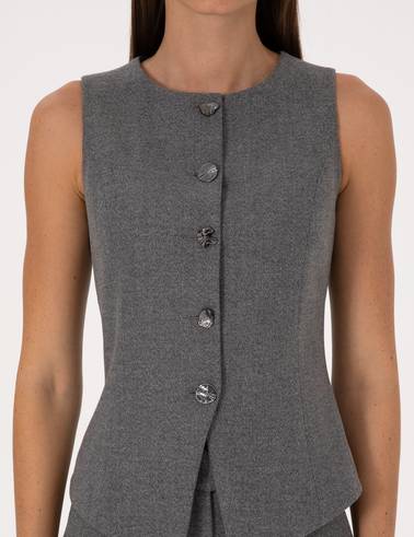 Gri Melanj Slim Fit Yelek