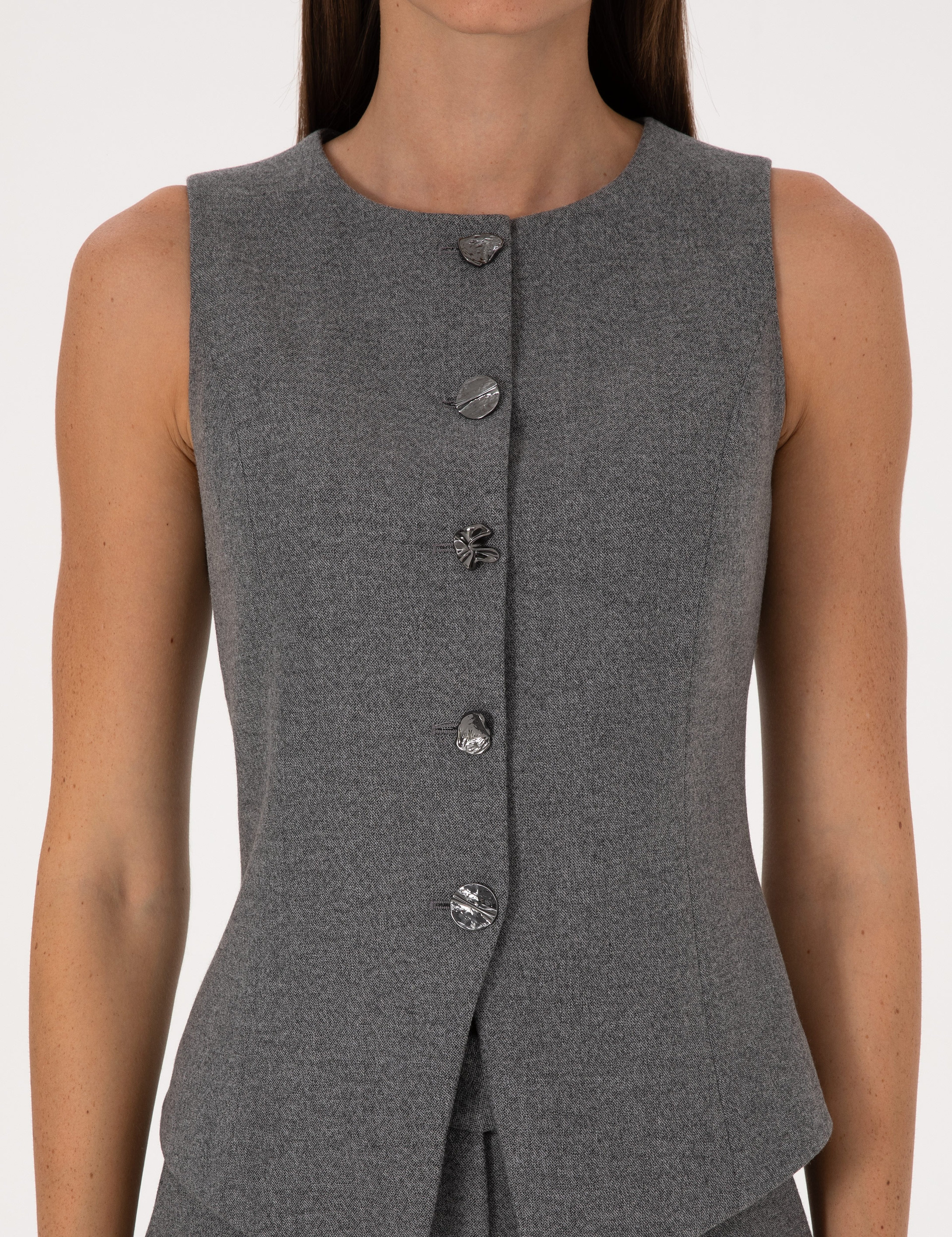 Gri Melanj Slim Fit Yelek - Image 6