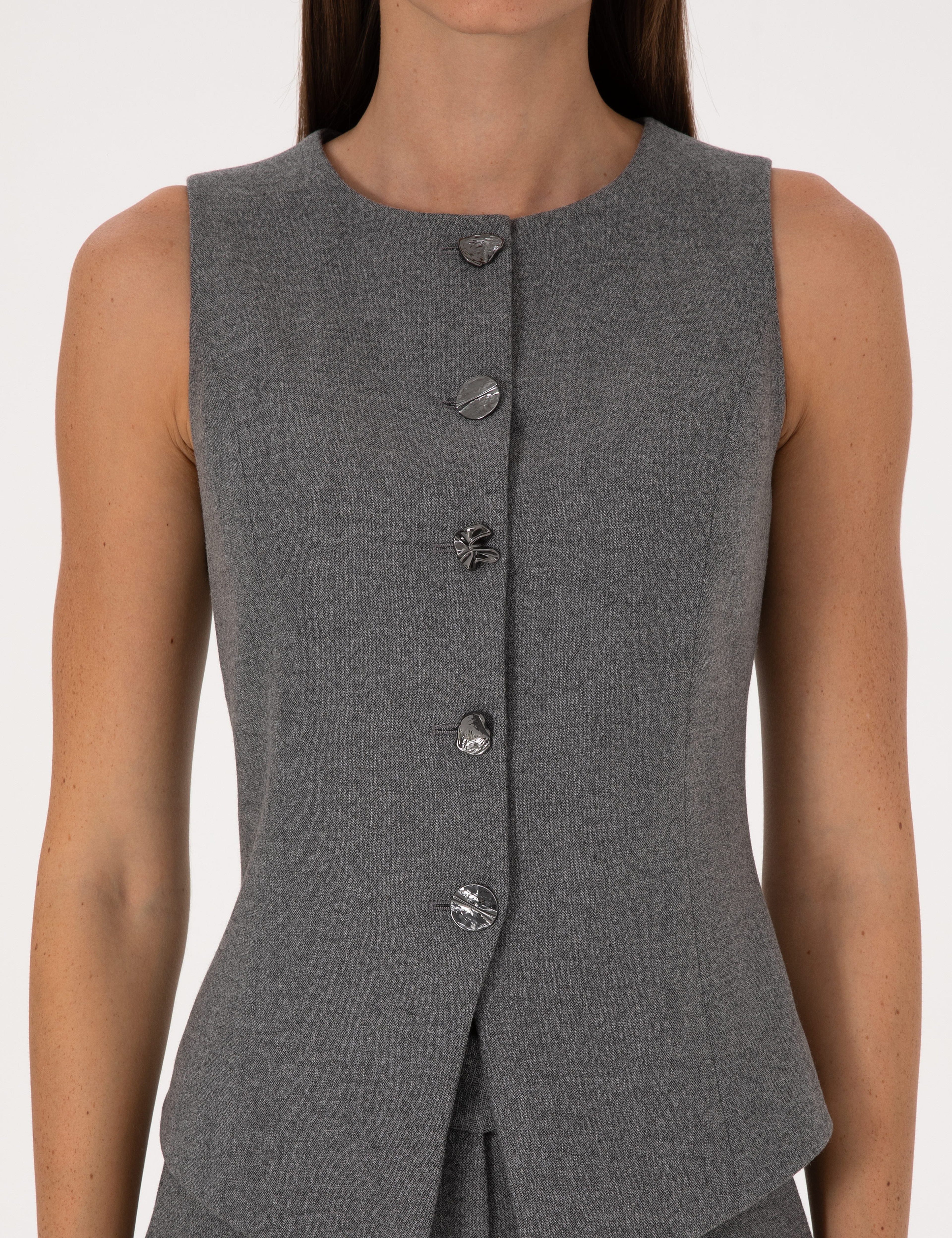 Gri Melanj Slim Fit Yelek
