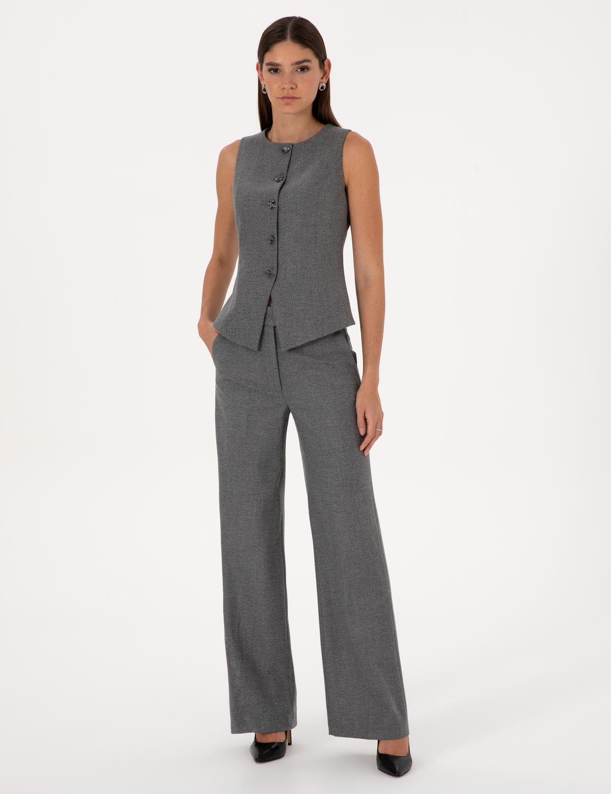 Gri Melanj Slim Fit Yelek - 50317395003