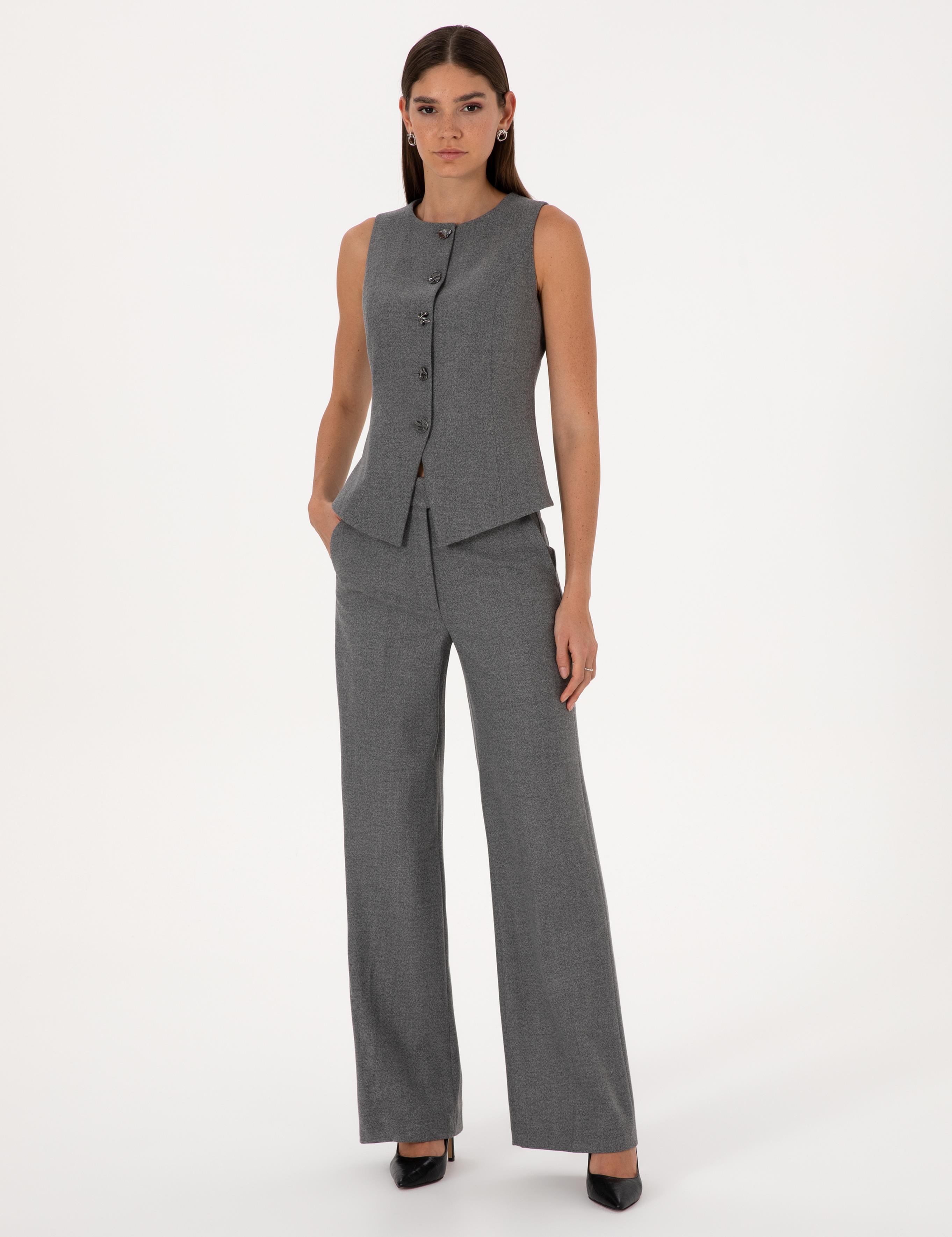 Gri Melanj Slim Fit Yelek