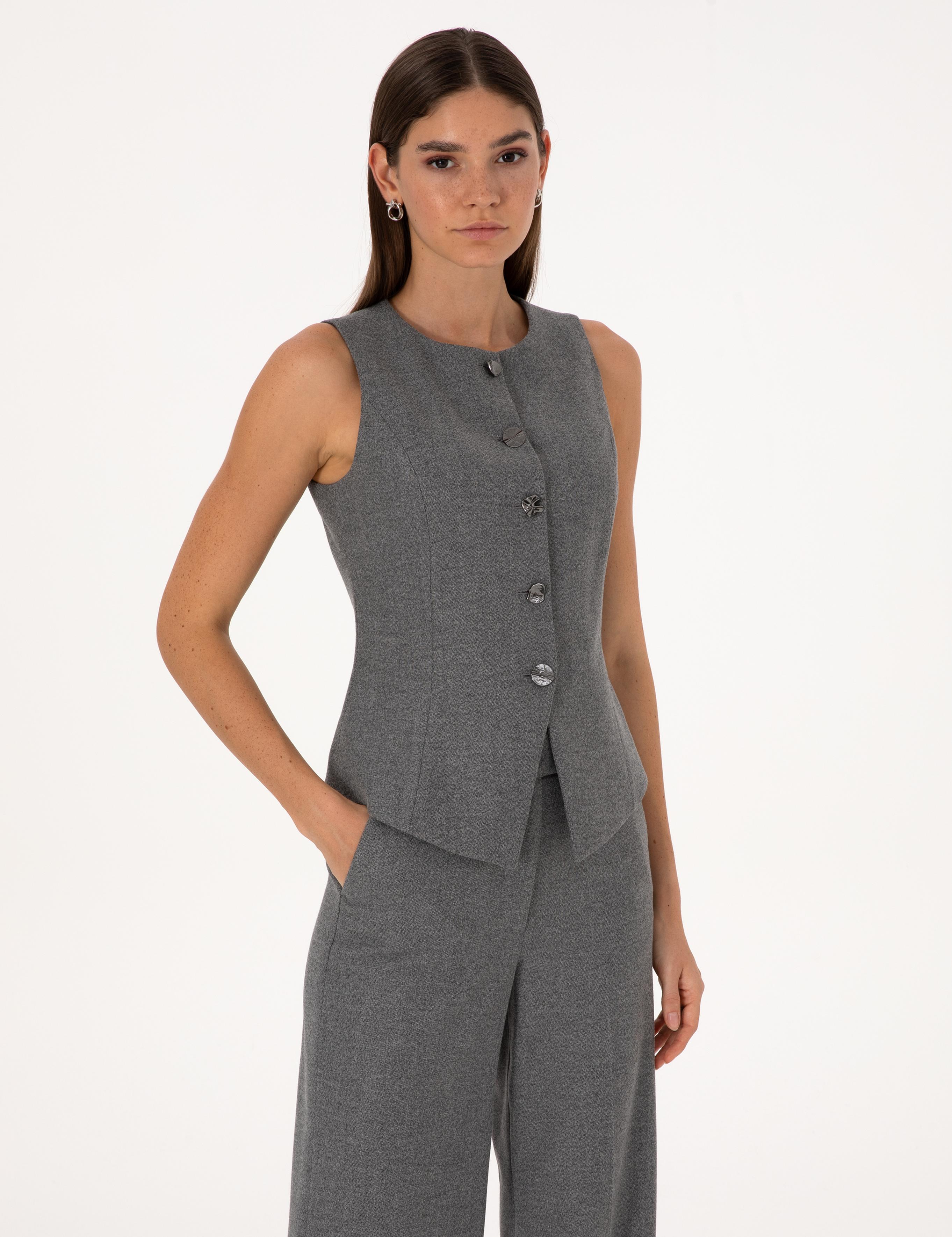 Gri Melanj Slim Fit Yelek